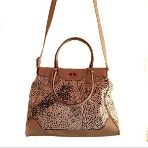 Aldo Large Tote Animal Print Beige/White/Blk Purse
